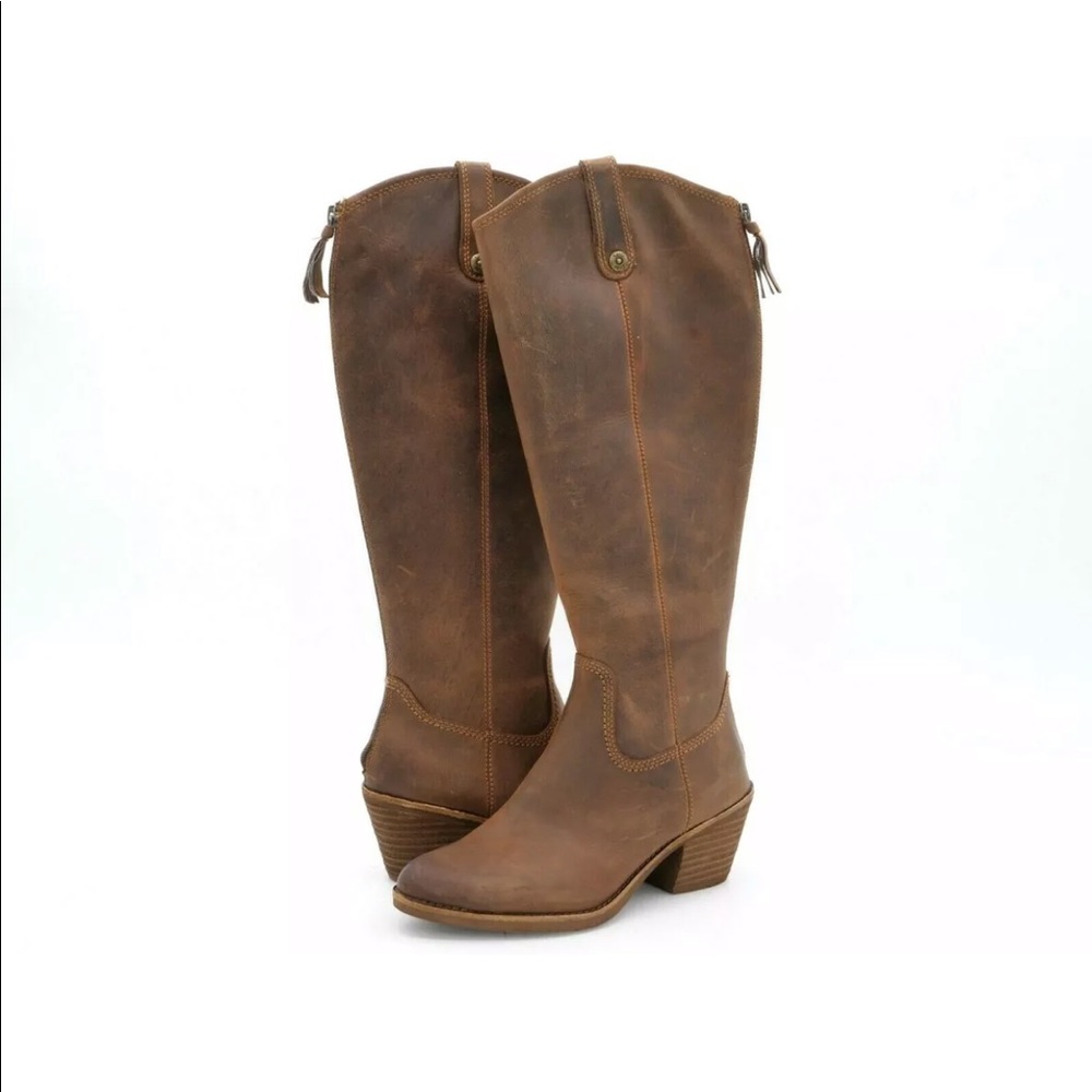 Sofft Womens 6M Atmore Aztec Brown Leather Full Zipper Knee High Riding Boots